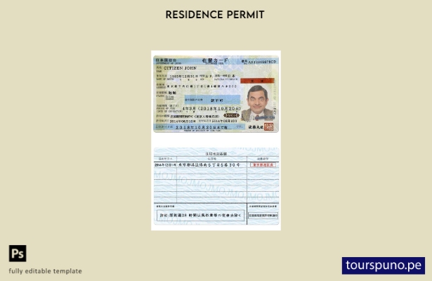 Plantilla de permiso de residencia en Japón lista para imprimir